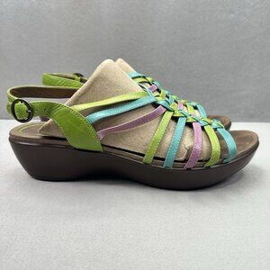 Womens 10.5-11 / EU 41 Dansko Dana Wedge Sandals Multicolor Leather Braided